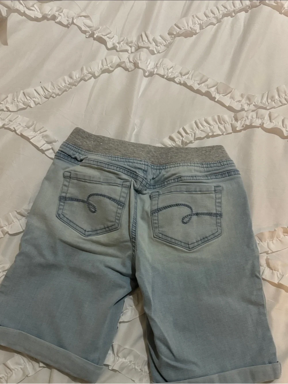 Justice Light Blue Denim Shorts with Gray Waistband